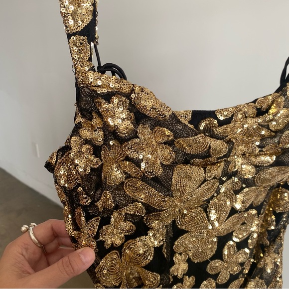 $529 NWT Gold For Love And Lemons “Anisa” Fringe Midi Dress Sz Medium - Picture 10 of 15